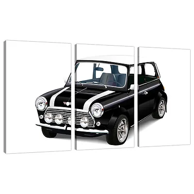 Triptych Triple 3 Canvas Black White Wall Art Picture Mini Cooper 3095 • £54.39