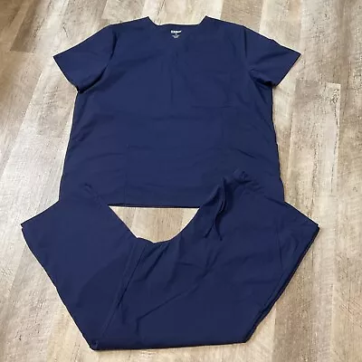 Scrubstar Scrub Set Drawstring Scrub Pant Sz L & V- Neck Top Sz XL Navy Blue • $14