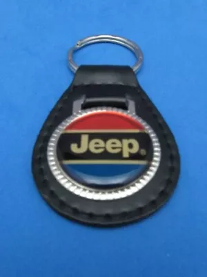 Vintage Jeep Genuine Grain Leather -- Keyring Key Fob Keychain -- Old Stock • $24.99