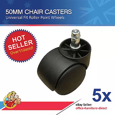 $19.97 • Buy Office Chair Caster Roller Wheels Universal Wheel 50mm Round DIA X 5 Casters NEW