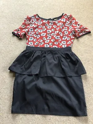 Women’s Max C London Peplum Summer Mini Dress.Red Black White Poppies Flowers.12 • £7.50