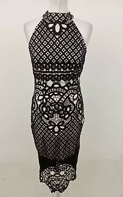 Parisian Women's Bodycon Dress Size 10 Black Mix Geometric Halter Neck Used F1 • £9.99