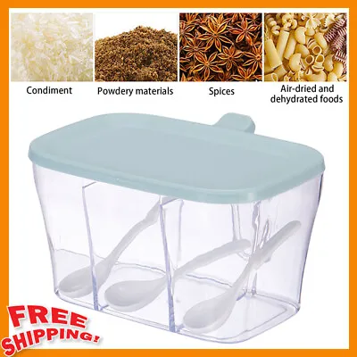 New Kitchen Seasoning Box Spice Jar Condiment Sugar Salt Container With 3 Spoons • £11.75