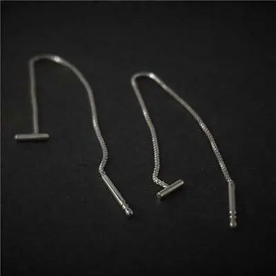 Long Threader Minimalist Earrings Ear Threads Pull Through Sterling Silver Women • £4.99