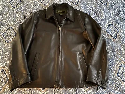 Eddie Bauer Jacket Black Lamb Leather Jacket Coat Full Zip Mens Large Soft EUC • $79.99