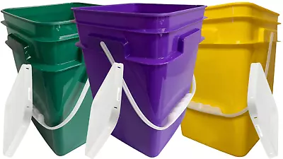 4 Gallon Food Grade Bucket Pail  Plastic Handles And Lids (Pack Of 3) Made In US • $39.77