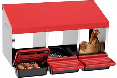 Chicken Nesting Box Hen Laying Nest Boxes 3 Hole Rollout Egg Collection Metal • $83.39