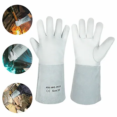 £4.99 • Buy Welding Gloves Welders Work Hand Safety Leather Heat Resistant Oven BBQ MIG TIG