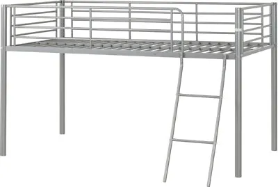 Mid Sleeper Metal Bed Frame In Silver Finish With Ladder - Used • £50