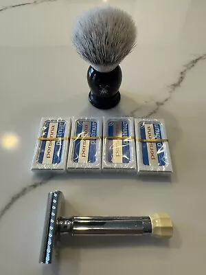 Murker Progress DE Razor Muhle 19mm Synthetic Fibre Brush & 40 Persona Lab Blue • $55