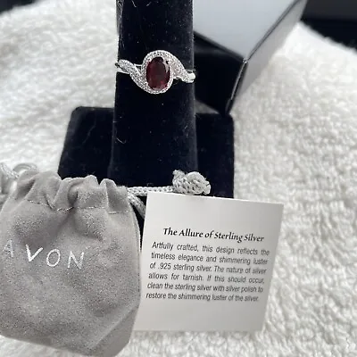 Avon Sterling Silver Garnet Accent Ring Size 8 Free Shipping • $24.99