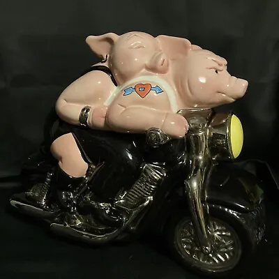 1999 Clay Art Biker Hogs Hand Painted Motorcycle Ceramic Cookie Jar • $49.95