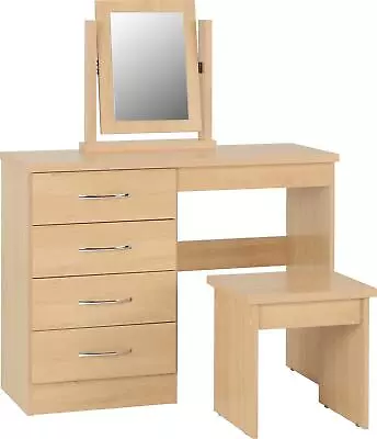 Dressing Table 4-drawer Make-up Cabinet Stool Mirror Dresser Nevada Sonoma Oak • £154.99