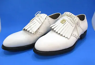 Men's Vtg Foot-Joy F-J's White Leather Kiltie Golf Shoe Metal Spikes 10D NEW/OLD • $79.95