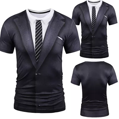 £8.99 • Buy Fm_ Fake Suit Tie Tuxedo Funny 3d Print T-shirt Men's Short Sleeve Tee Tops Stri
