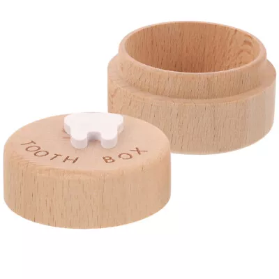  Wood Tooth Box Baby Tooth Storage Container Round Wood Changing Teeth Box With • £6.48