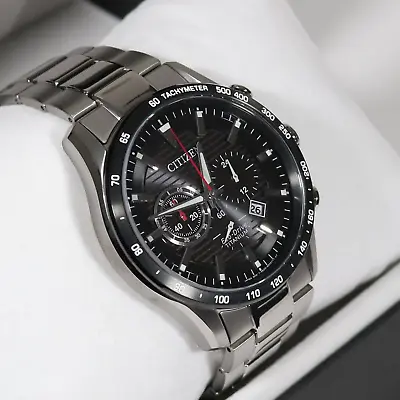 Citizen Eco-Drive Super Titanium Black Dial Chronograph Men's Watch CA4444-82E • $349.99