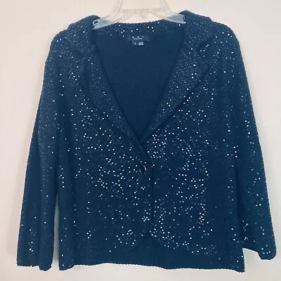 ECI New York Jacket Women’s Large Black Glitter Cotton Blend Style 750167 • $29.99