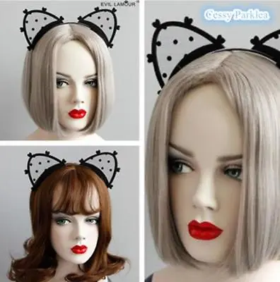 Adult Black Mesh Cat Ears Headband Fancy Dress Cat-woman Halloween Dress Up Hen • $6.20