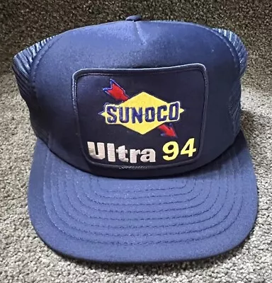 Vintage Sunoco Ultra 94 Mens Trucker Hat Navy Snapback Gas Oil Mesh Ball Cap • $26.99