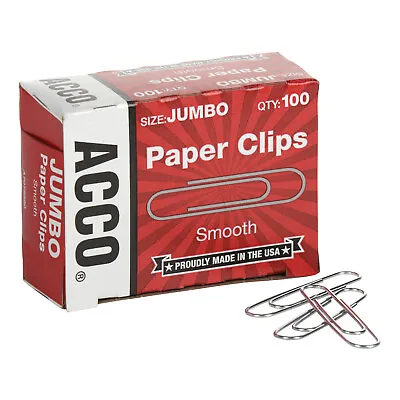 ACCO Paper Clips Jumbo Smooth 100 Clips/Box 1 Box (72580) • $6.99