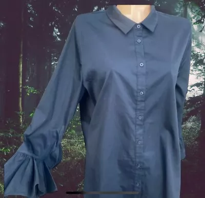 Gothic Medieval Black Frill Sleeve Blouse Shirt Uk 20 M & S • $12.42