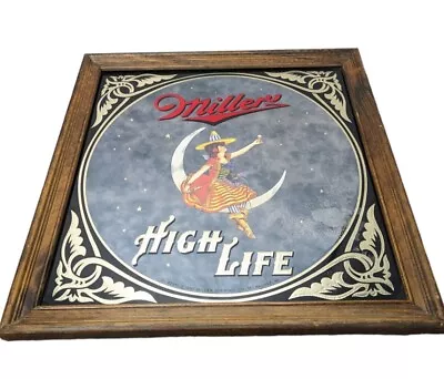 Vintage Miller High Life 1980 “Girl On The Moon  Witch Beer Mirror Bar Sign • $67.99