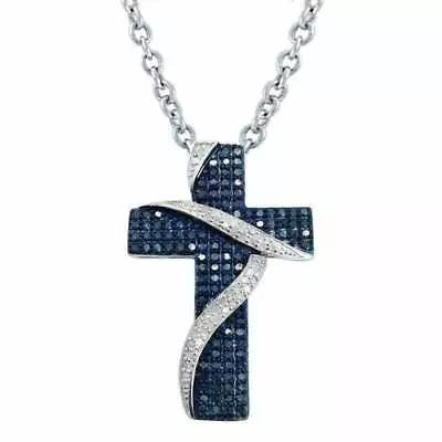 Christmas Men's Cross Pendent Lab-Created Blue Sapphire 14K Gold Plated Silver • $97.49