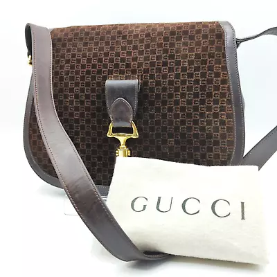 *Rare* Vintage GUCCI GG Shoulder Bag Horsebit Suede Leather Brown Authentic #278 • $377.09