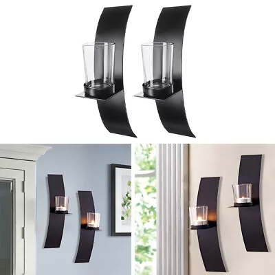 2 Pcs Metal Wall Candle Sconce Wall Hanging Decor Candle Holder With Glass Tube • £9.95