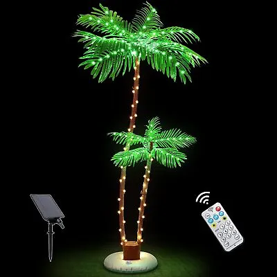 6 FT Solar Lighted Palm Trees Outdoor Bar Pool LED Artificial Fake Trees Lights • $48.39