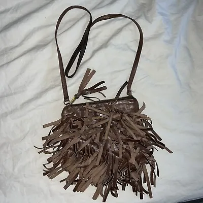 Mango Brown Leather Crossbody Bag Fringed  • $17