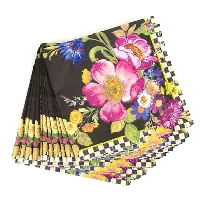 Mackenzie-Childs Flower Market Black Cocktail Paper Napkins 20 Per Pack  NEW • $14.94