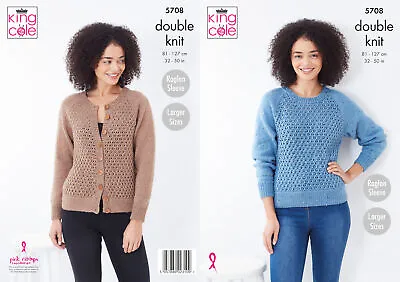 King Cole Ladies DK Knitting Pattern Raglan Sleeve Lace Cardigan & Sweater 5708 • £4.99