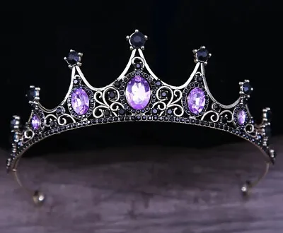 Goth Vintage Silver Purple Tiara Crown Vampire Gothic Cosplay Halloween Black • $20.99