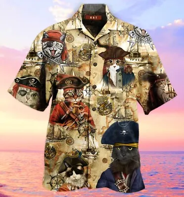 Cat Hawaiian Shirt Pirate Cat Hawaiian Shirt Short Sleeve Hawaiian Shirt S-5XL • $31.95