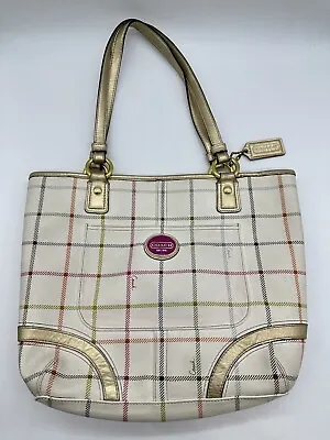 Coach F19174 Heritage Tattersall Signature Off-White Shoulder Handbag Purse • $25.49