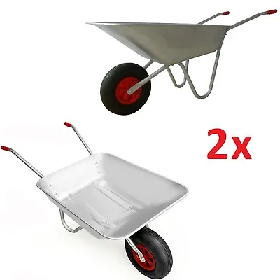 65L Metal Heavy Duty Galvanised Wheelbarrow 12  Pneumatic Inflatable Tyre Garden • £28.85