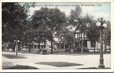 Postcard Mitchell And Orchard Streets In Kendallville Indiana~110 • $8