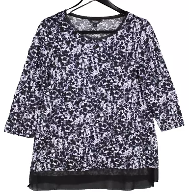 Simply Vera Top Women's Size L Black White Floral 3/4 Sleeves 100% Polyester • $19.99