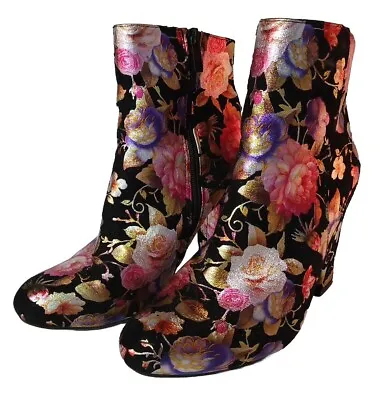 Bamboo Women Black And Pink Floral Embroidered Ankle Boots 9 Namaste 22M • $29.99