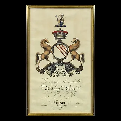 £110 • Buy Antique 18th Century Lord Byron Family Coat Of Arms Heraldry Etching