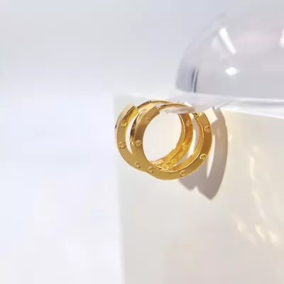 18ct Solid Gold Pin Stamp Huggie Hoops Earrings - Elegant Luxury Gift 18k • £160