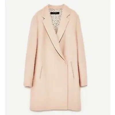 ZARA Women Ribbed Blazer Long Jacket Coat Nude Pink Size XS • $39.81