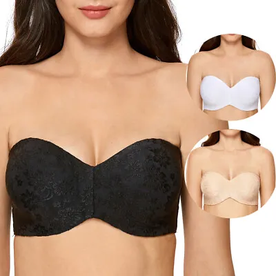 Plus Size Bra Strapless Multiway Minimiser Underwire Non Padded Jacquard Lace • £11.96