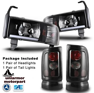 Black Headlights Corner & Tail Lights Smoke 94-02 For Dodge Ram 1500 2500 3500 • $190.98