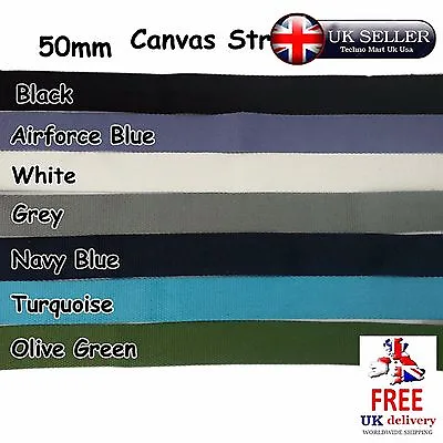 25mm 38mm 50mm Wide Cotton Canvas Webbing Strap 3.5mm Thick DIY Bag/belt Making  • £4.99