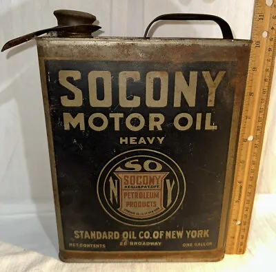 $137.50 • Buy Antique Socony Motor Oil Tin Litho Early Narrow 1g Can Standard Oil Gas Station