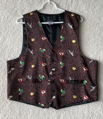 Vintage 1993 Looney Tunes Button Vest Waist Coat 100% Silk Men's Small/Medium • $16.97