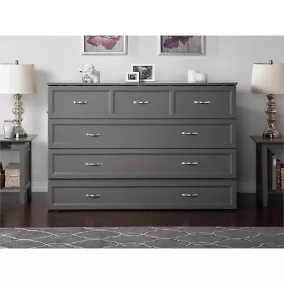 Atlin Designs Modern Solid Wood Queen Murphy Bed Chest With Mattress In Gray • $1680.37